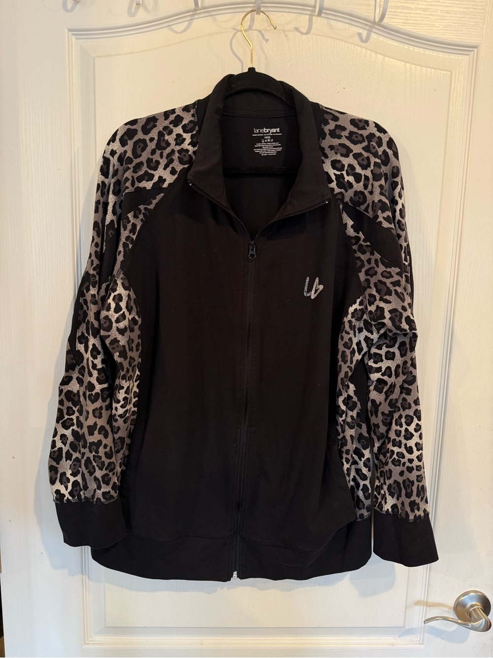 Lane Bryant black gray leopard full-zip track athletic active jacket plus 18-20
